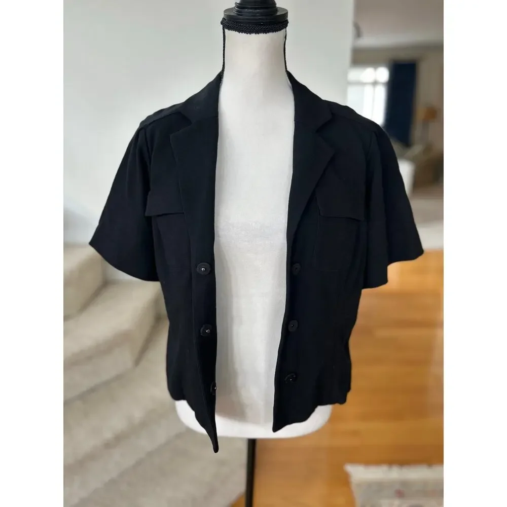 Diane Von Furstenberg Black Short Sleeve Military Style 90s Short Waist Blazer - Picture 4 of 6